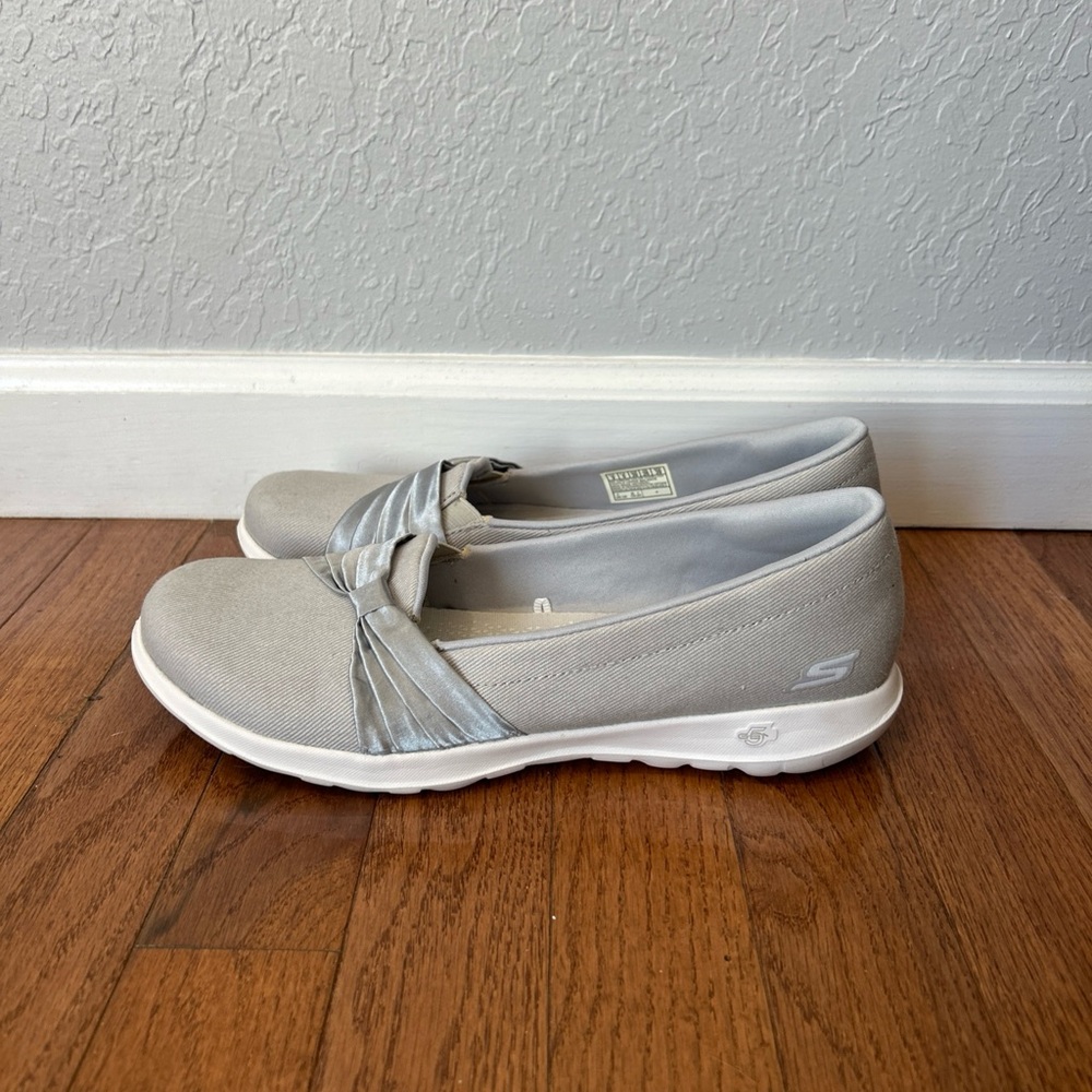 Skechers Women's Slip-On Sneakers in Light Gray with White Sole